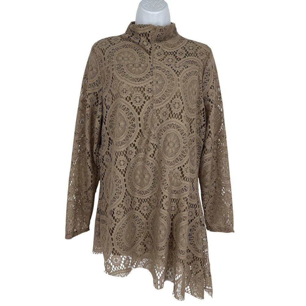 Soft Surroundings Beige Crochet Long Sleeve Asymmetrical Hem Blouse Size XL